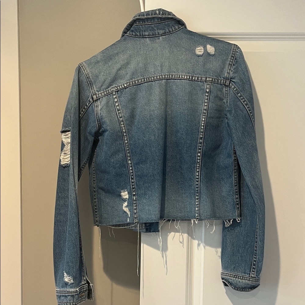 Veronica Beard Medium Blue Distressed Cropped Denim Jacket - Picture 5 of 5